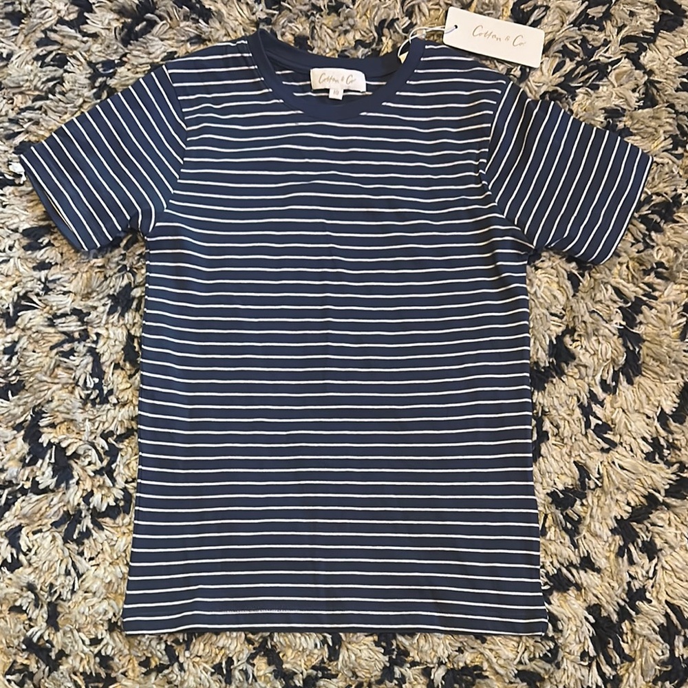 NWT Boys Blue and White Striped Tee